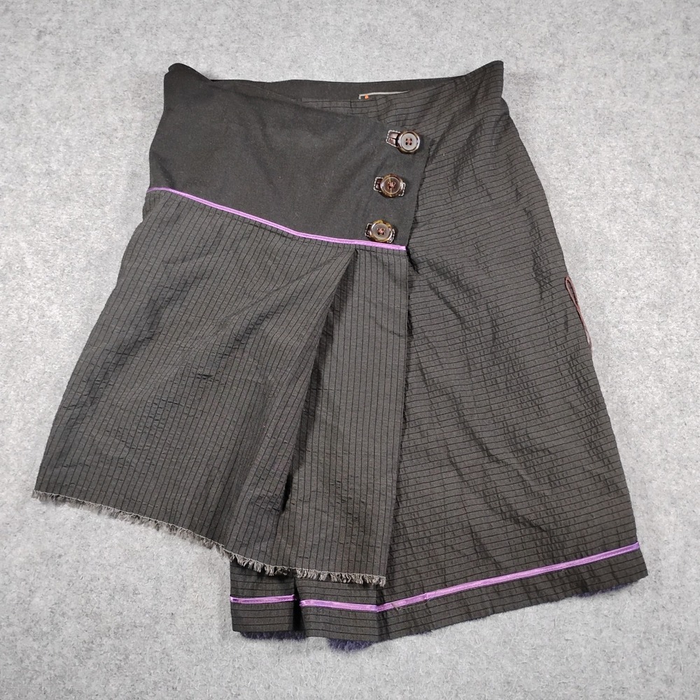 Cop Copine Taline Black Pinstripe Asymmetrical Wrap Skirt Purple Trim FR 38 US 6